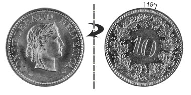 10 centimes 1937, 15° rotated