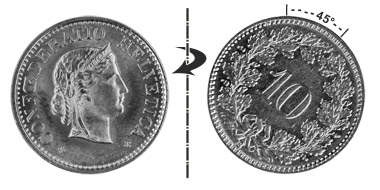10 centimes 1925, 45° tourné