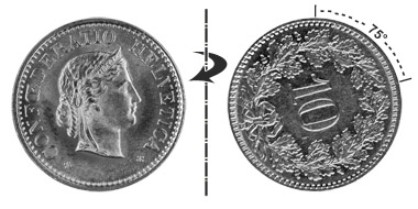 10 centimes 1958, 75° rotated
