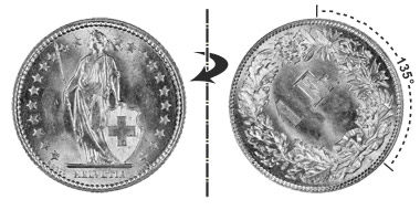 1 franc 1880, 135° rotated