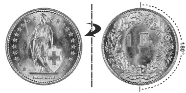 1 franc 1880, 180° rotated