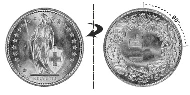1 franc 1880, 90° rotated