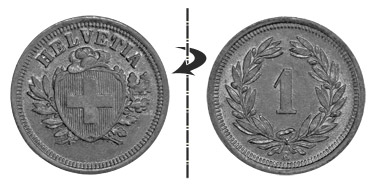 1 centime 1891 wide cross, Normal position