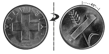 1 centime 1951, 45° rotated