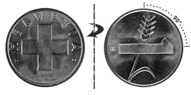 1 centime 1953, 90° rotated