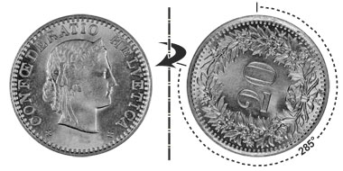 20 centimes 1960, 285° rotated