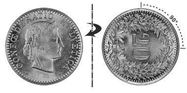 20 centimes 1903, 90° tourné
