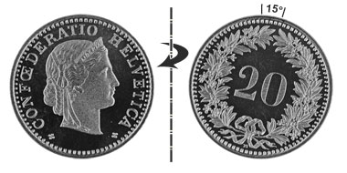 20 centimes 1991, 15° rotated