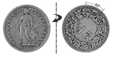 2 francs 1874, 45° tourné
