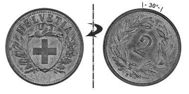 2 centimes 1893, 30° tourné