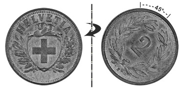 2 centimes 1930, 45° tourné