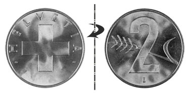 2 centimes 1951, Normal position