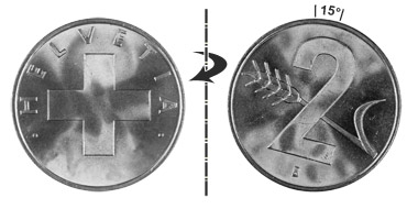 2 centimes 1958, 15° rotated
