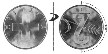 2 centimes 1948, 180° tourné