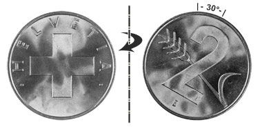 2 centimes 1951, 30° tourné