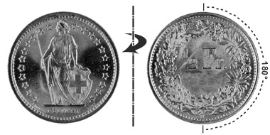 1/2 franc 1958, 180° rotated