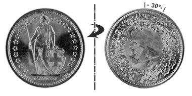 1/2 franc 1958, 30° rotated
