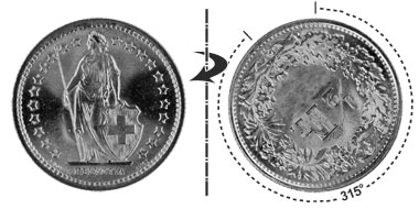 1/2 Franken 1957, 315° verdreht