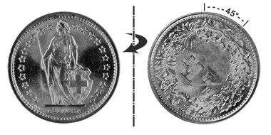1/2 Franken 1934, 45° verdreht