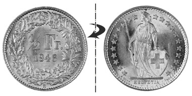 1/2 franc 1946, revers/avers dans le même sens