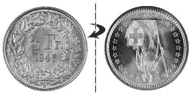 1/2 Franken 1946, Bildseite kopfstehend