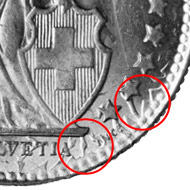 1/2 Franken 1946, Bildseite mit Prägefehler