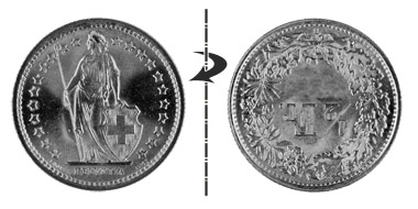 1/2 Franken 1968B, Normalstellung