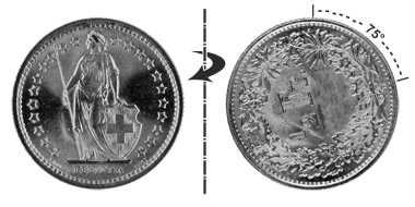 1/2 franc 1968B, 75° rotated