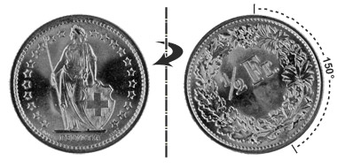 1/2 Franken 1969, 150° verdreht