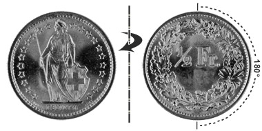 1/2 franc 1969, 180° rotated