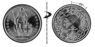 1/2 franc 1969, 45° rotated