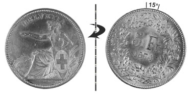 5 Franken 1874 B., 15° verdreht
