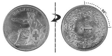 5 francs 1874 B., 90° rotated