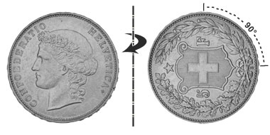 5 Franken 1889, 90° verdreht