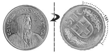 5 francs 1954, 135° rotated