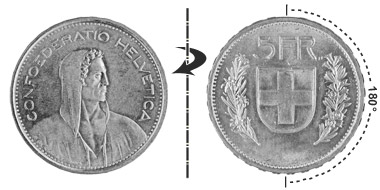 5 Franken 1951, 180° verdreht