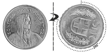5 francs 1954, 285° rotated