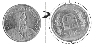 5 francs 1931, 345° rotated