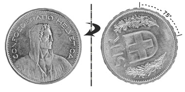 5 francs 1966, 75° rotated