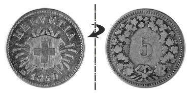 5 centimes 1850AB, Normal position