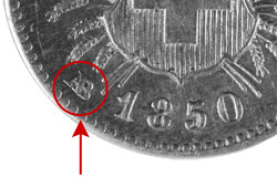 5 centimes, avec marque d'atelier AB