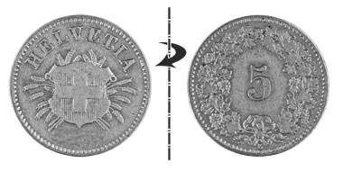 5 centimes 1874, Position normale