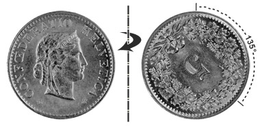 5 centimes 1963, 135° rotated