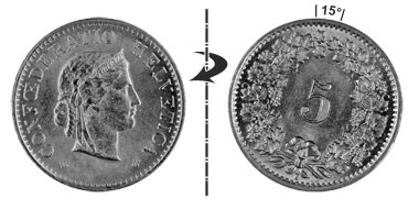 5 centimes 1966, 15° rotated
