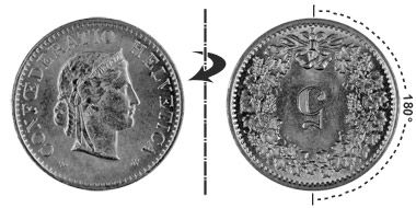 5 centimes 1954, 180° rotated