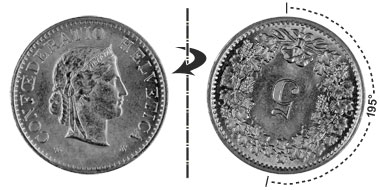 5 centimes 1963, 195° rotated
