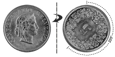 5 centimes 1955, 225° tourné