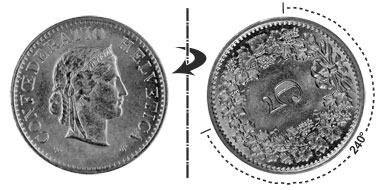 5 centimes 1955, 240° tourné
