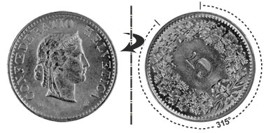 5 centimes 1955, 315° tourné