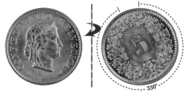 5 centimes 1955, 330° tourné